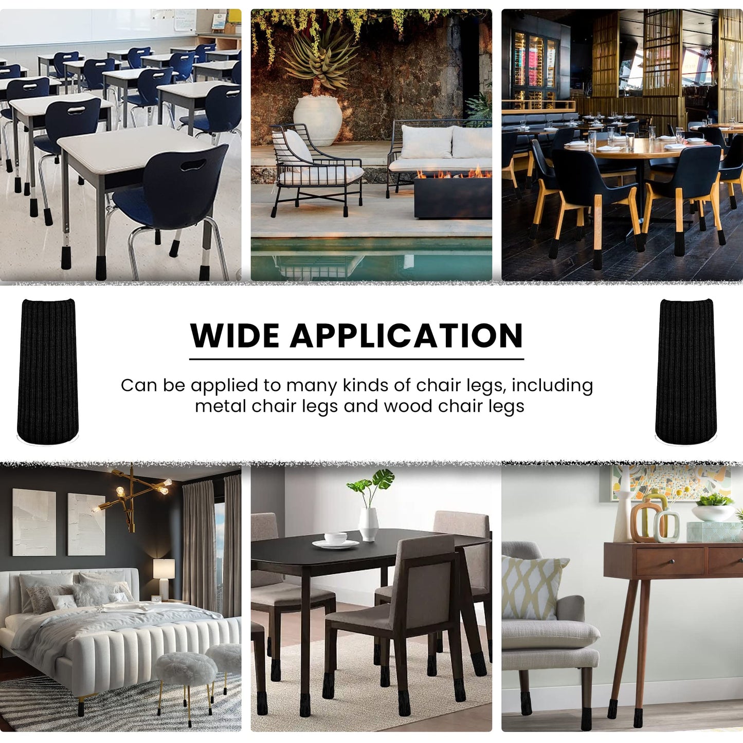 32 Pcs Black Premium Chair Leg Socks Protectors for Hardwood Floors - Do not Easily Fall Off - Very Easy to Put on - Fits All Leg Shapes - High Elastic Bar Stool Leg Covers - Furniture Pads