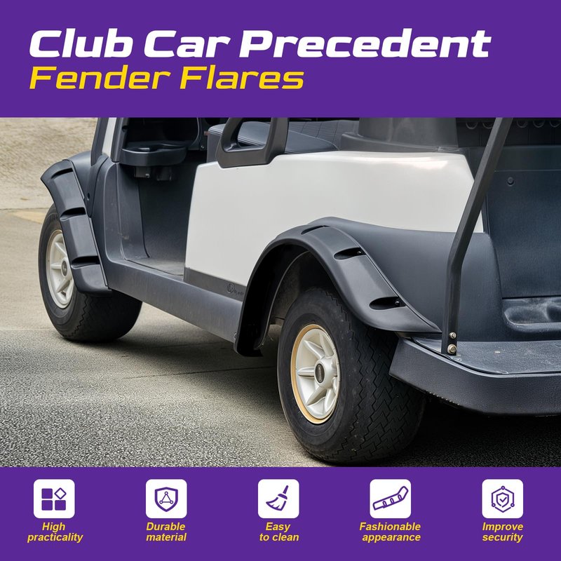 Club Car Precedent Fender Flares, Golf Cart Front and Rear Fender Flares for Club Car Precedent 2004-UP Gas/Electric Models, Impact-Resistant Golf Cart Standard Fender Flare with Self Tapping Screws