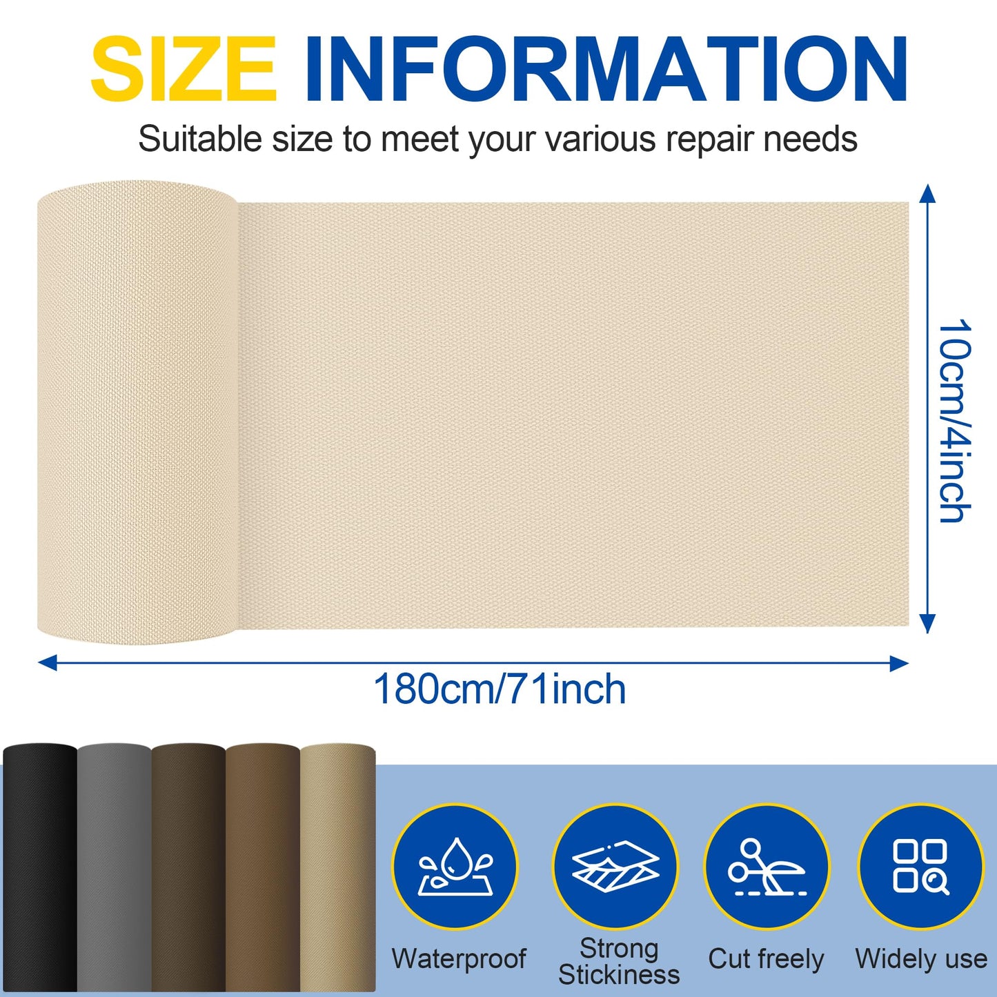 YIKAD Fabric Repair Tape, Self Adhesive Canvas Repair Patch, Waterproof Outdoor Canvas Tape/Patch Kit for Sun Shades Clothing Tent Awnings Boat Cover Couches Light Beige 4x71 inch