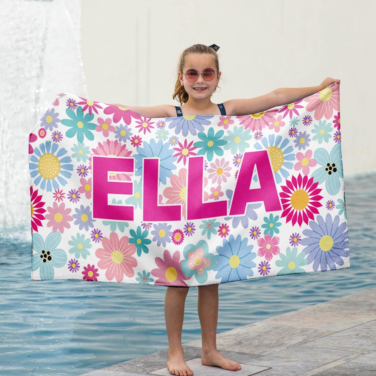 Dreamdecor Kids Personalized Beach Towel with Name, Striped Custom Beach Towels for Swimming Pool Vacation, Microfiber Sand Free Fast Drying Beach Towel - Easter Gift for Adults Women Men Kids