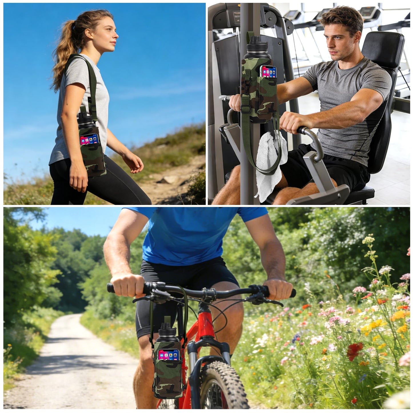 TOUGHMATE Magnetic Gym Water Bottle Bag, Small Bottle Holder with Ultra Strong Magnet for Men and Women, Secure Attachment to Metal Surfaces, Compact Design for Phone and Essentials - Camouflage
