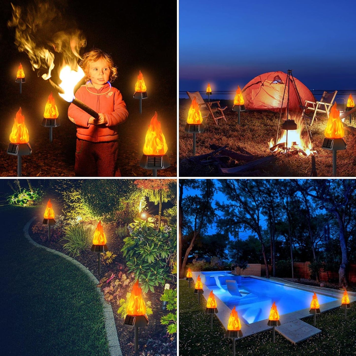 Solar Torch Lights Outdoor - 4 Pack Waterproof LED Flickering Flame for Halloween, Garden & Yard Decor