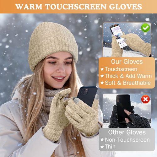 Fivali Winter Hat and Gloves Set: Windproof Thermal Knit Cuffed Beanie and Warm Touchscreen Gloves for Men Women in Cold Weather Outdoor Sports Commuting Skiing Hiking, WineRed