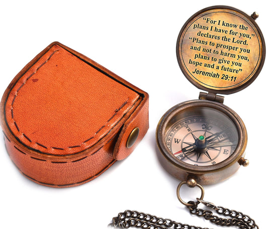 For I Know The Plans I Have For You, Jeremiah 29:11, Solid Brass Directional Engraved Compass, Baptism Gifts for Boys Girls, First Communion, Christian Gifts for Men, First Confirmation Gifts for Boys