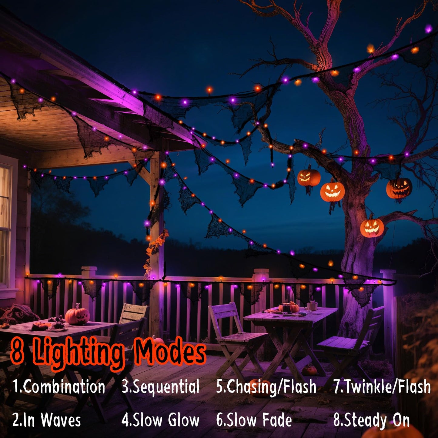 cshare Halloween Lights Battery Operated or USB, Creepy Cloth String Lights with Timer Waterproof 9.8ft 30LED Orange and Purple String Lights Halloween Decortions for Fireplace Window Door Mirror