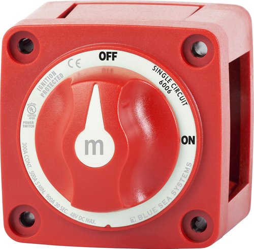 Blue Sea 6006 m-Series Mini Battery Switch - Single Circuit ON/OFF, Compact Red Design