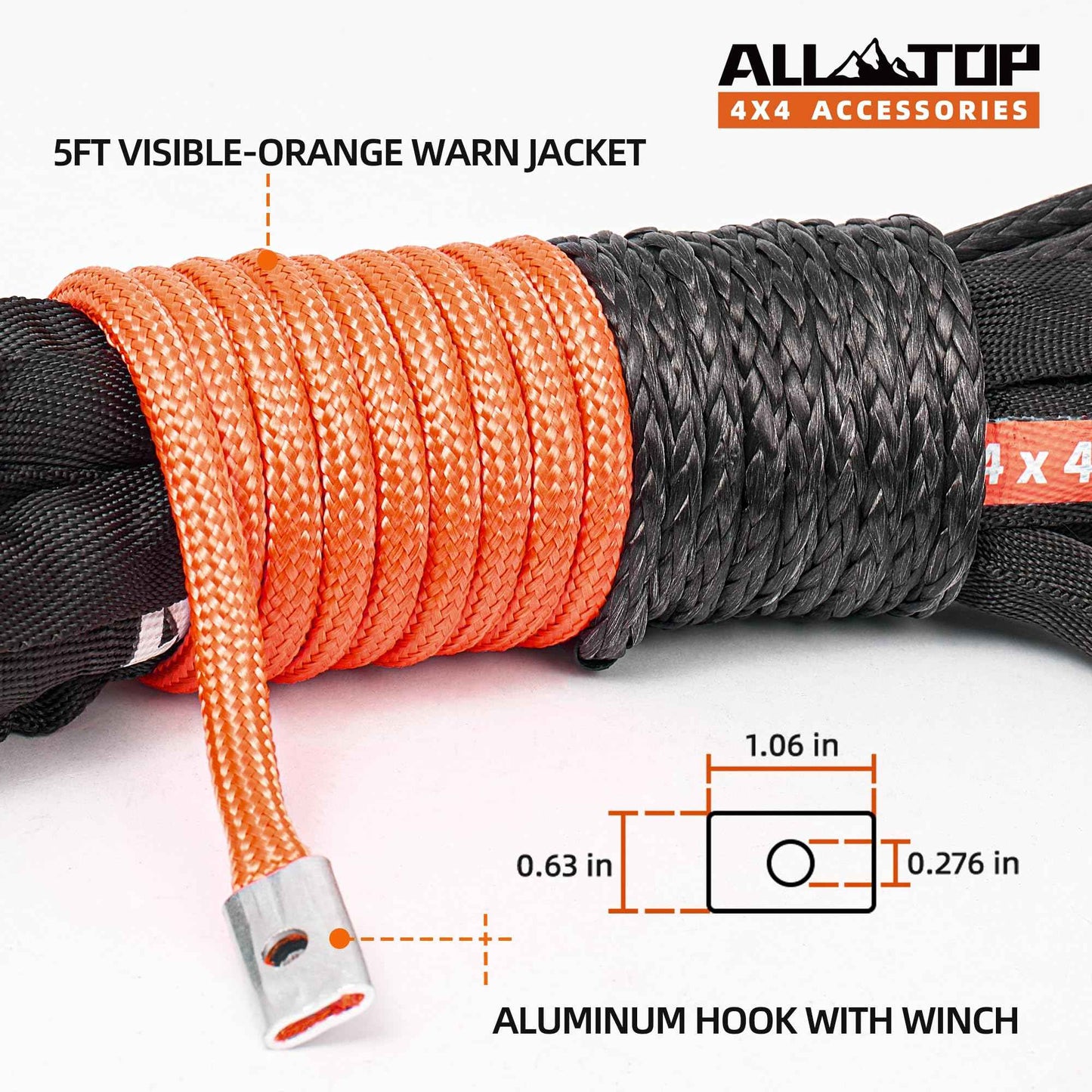 ALL-TOP Synthetic Winch Rope Cable, 3/16" x50ft, 8350LBS Winch Replace Line with Protective Sleeve for Offroad Vehicle ATV UTV
