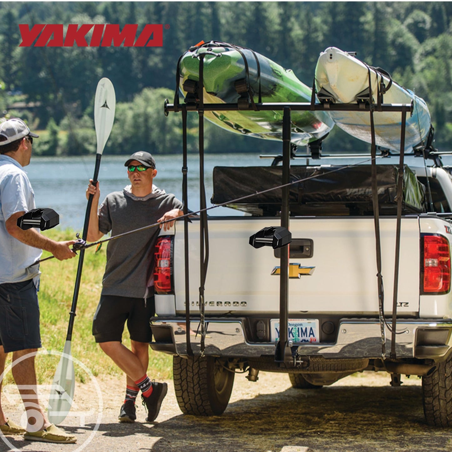 Yakima LongArm Aluminum Hitch Mounted Adjustable 3 Position Tailgate Truck Bed Extender Rack for Hauling Kayaks, Lumber, and Ladders, Black