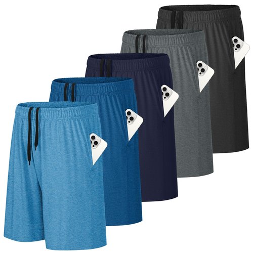 HovSiyla 5 Pack Mens Athletic Basketball Drawstring Shorts Pockets Gym Tennis Quick Dry Workout Casual Running Trunks for Men 5 Set A X-Large