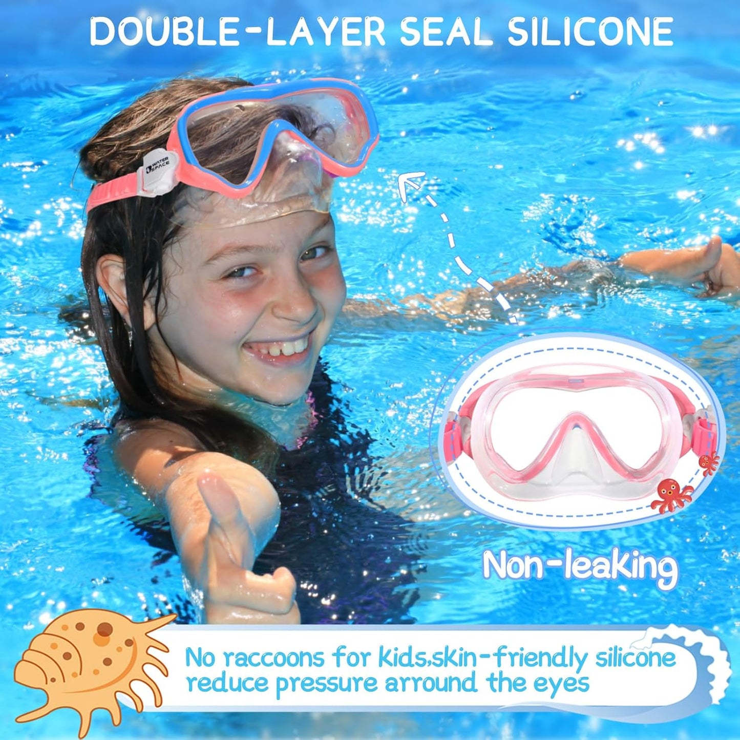 Water Space Kids Swimming Goggles - Anti-Shatter Lens & UV Protection | No-Leak Design for Ages 3-15