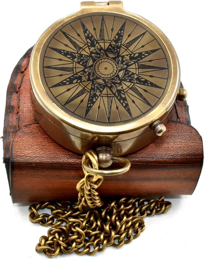 Military Compass for Hiking and Survival- Waterproof Brass Nautical Pocket Compass with Leather Carry Case & Chain for Camping Hunting Climbing Exploring Geology Outdoor Activities