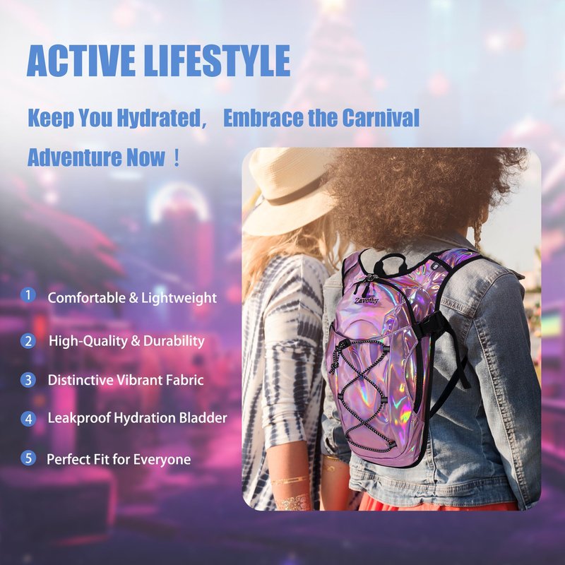 Zavothy Rave Hydration Backpack with 2L Bladder, Lightweight Festival Hydration Pack for EDM, Concerts & Music Festivals, Adjustable Hydration Backpack for Men & Women Pink