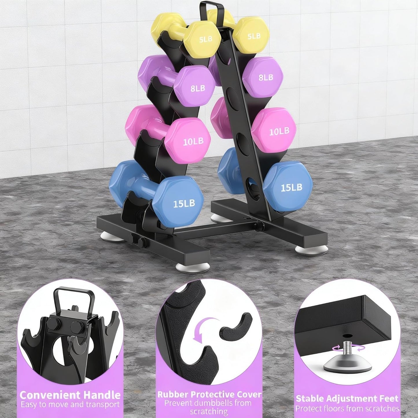 TomCare 6-Tier Dumbbell Rack - Metal A-Frame Weight Storage Stand for Home Gym | Durable & Space-Saving