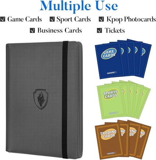 Fabmaker Premium 9 Pocket Card Binder - Sturdy PU Cover for 540 Cards | Sleek Grey Trading Card Album