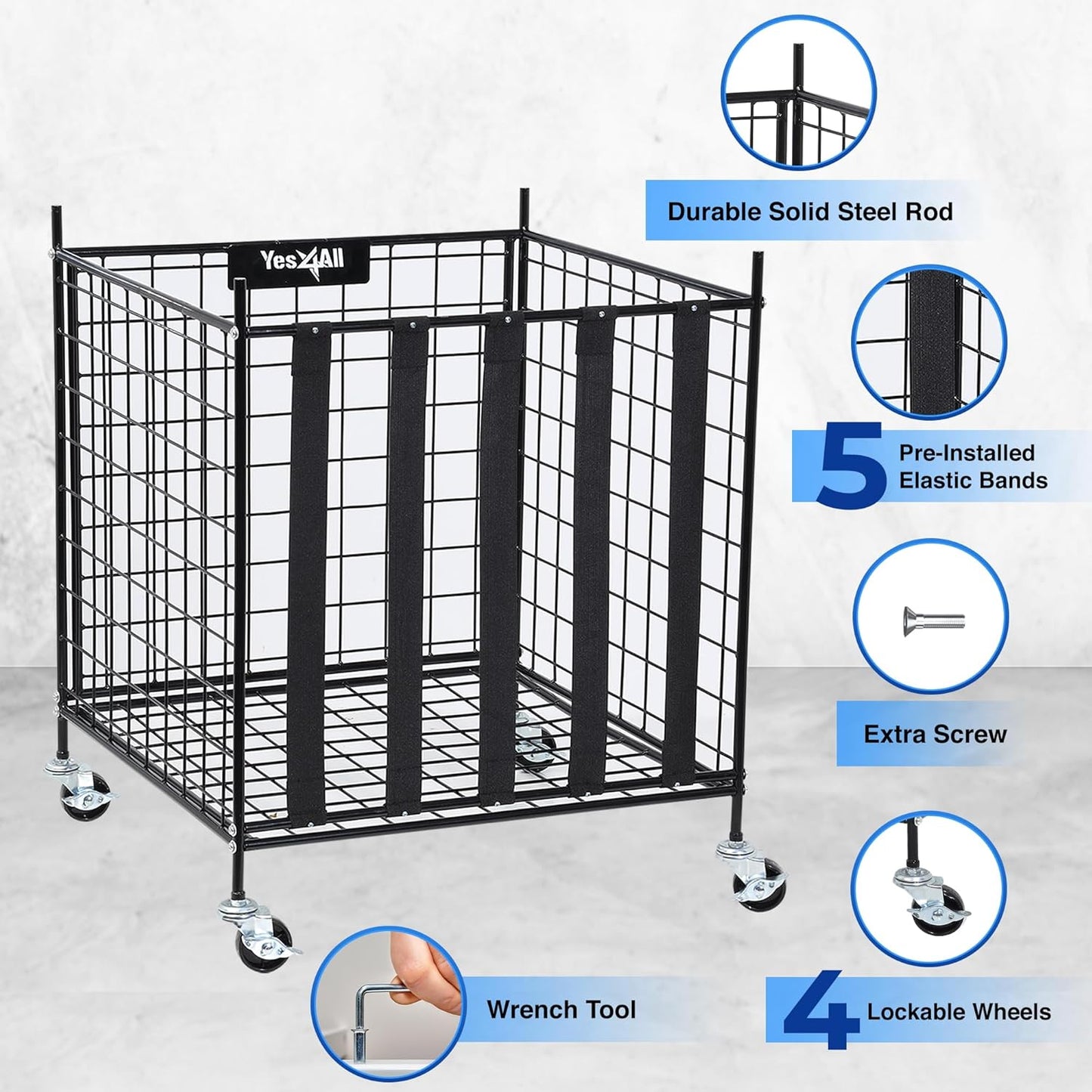 YES4ALL Rolling Ball Cart - Lockable Wheels Sports Equipment Organizer | Ideal for Volleyball & Basketball Storage