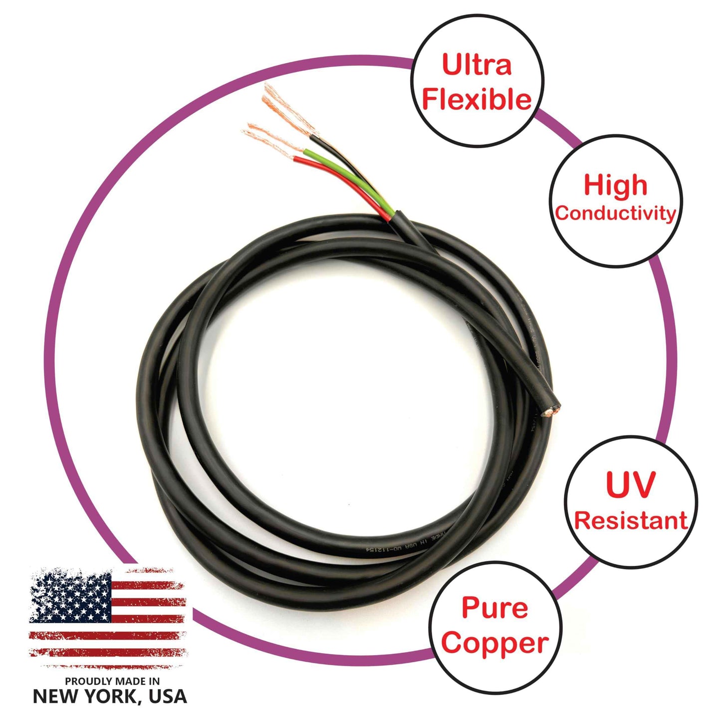 NATIONAL Wire & Cable – 10 AWG 4-Conductor Premium Copper Wire, 25 ft, Stranded | Made in USA, Heavy-Duty Flexible Jacket | Automotive, Solar, Battery, Indoor and Outdoor Use