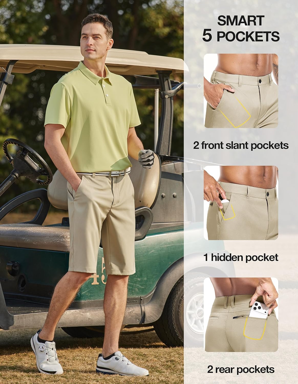 PULI Men's Golf Hiking Shorts - Lightweight Quick-Drying Casual Wear | 12"/10" Inseam with Pockets