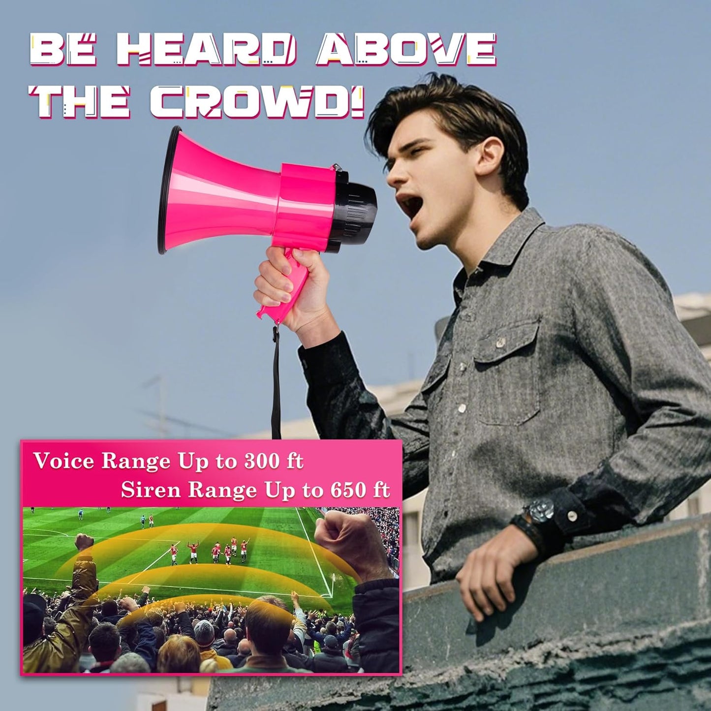 MyMealivos 30W Megaphone - Adjustable Volume Control & Siren - 800 Yards Range for Sports Events