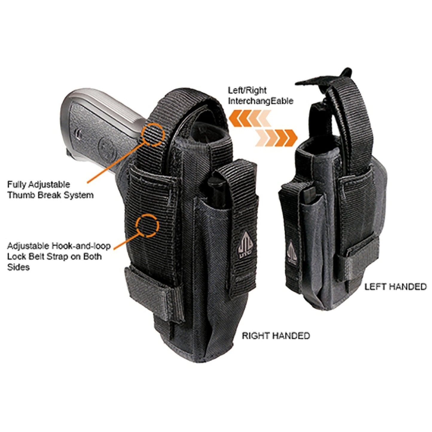 UTG LE Grade Ambidextrous Belt Holster, Black, Barrel Length: 6"