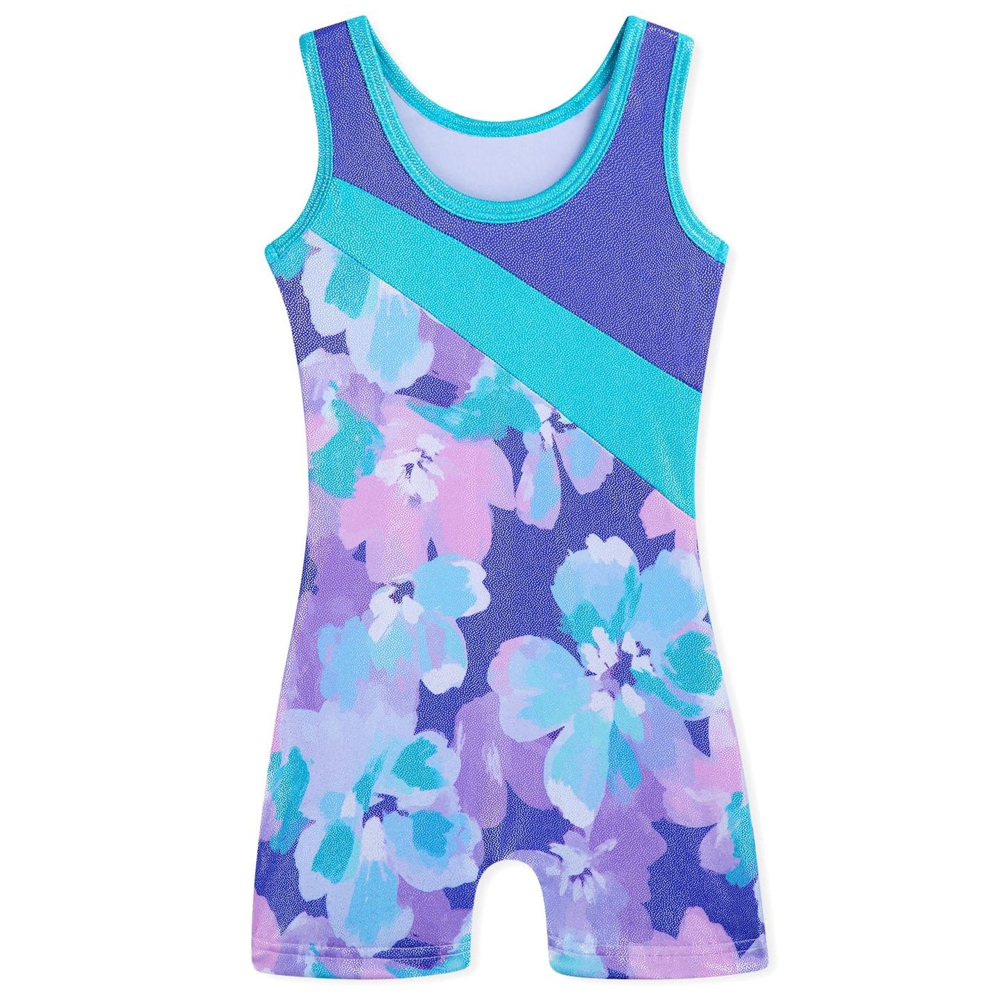 HOZIY Girls Gymnastics Practice Leotards 5t Size 5-6 Years Tumbling Outfits Equipments Kids Leo Purple Floral Spliced Dance Clothes
