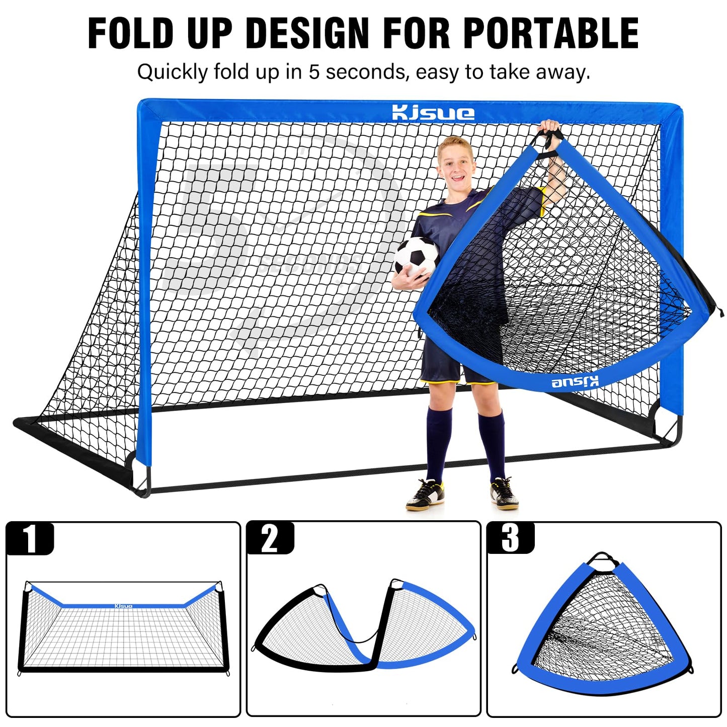 Soccer Goal, Kids Soccer Goals for Backyard Set of 2, 5 x 3.6ft Soccer Net Training Equipment, Pop Up Toddler Soccer Goal for Outdoor Indoor Sports Games with Ball, Cones, Targets (Blue)