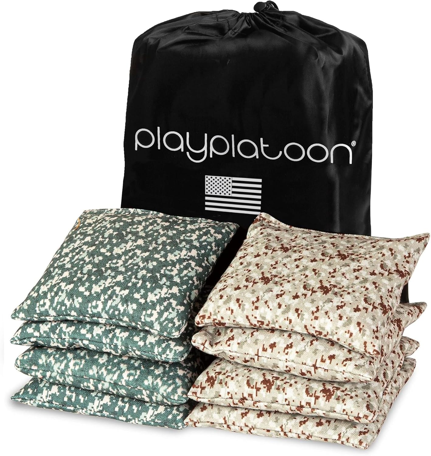 Play Platoon Cornhole Bags - Weather Resistant Set of 8 | Official Size & Weight with Tote Bag
