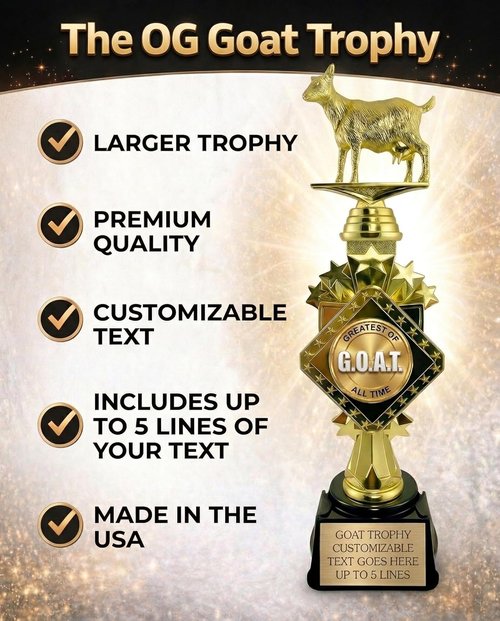 Goat Trophy | 13” Customizable Award with Engraving - Funny 'Greatest of All Time' Gift for Champion