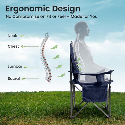 Foristrail Oversized Camping Chair Heavy Duty- Portable Folding Chair, Cup Holder & Waterproof Phone Case for Adults, Beach, Hiking, Backyard (Blue & Gray, 1 PCS)