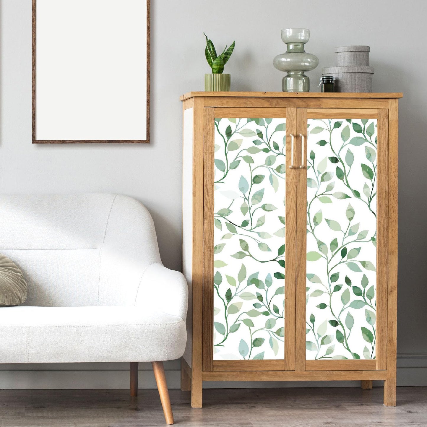 Wookmmy Modern Blue and Sage Green Leaf Peel and Stick Wallpaper Botanical Design Removable Self Adhesive Vinyl Contact Paper for Bathroom Waterproof Cabinets and Farmhouse Wallpaper 17.7" x 70.8"