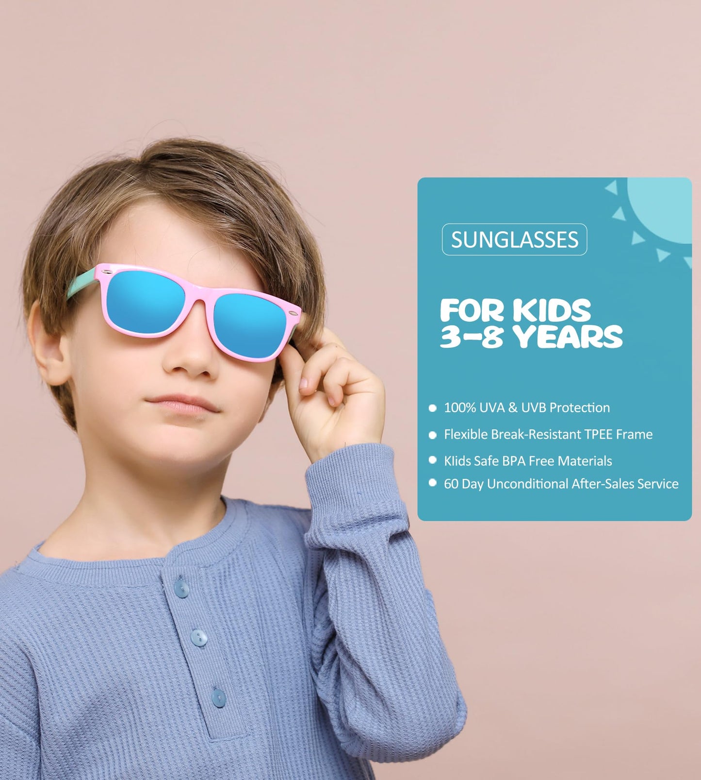 NULOOQ Kids Polarized Sunglasses for Boys Girls – TPEE Unbreakable Flexible Frame UV400 Protection Age 3-8 (Purple Pink + Pink Green + Green Pink) - 3 Pack