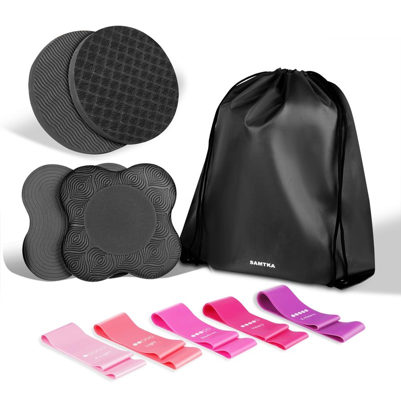 SAMTKA Yoga Knee Support Pad for Women Pilates Kneeling Cushion | Elbows Wrist Hands Head Foam Extra Thick Men Exercise Knees Pads Set of 10 Pieces (Black)