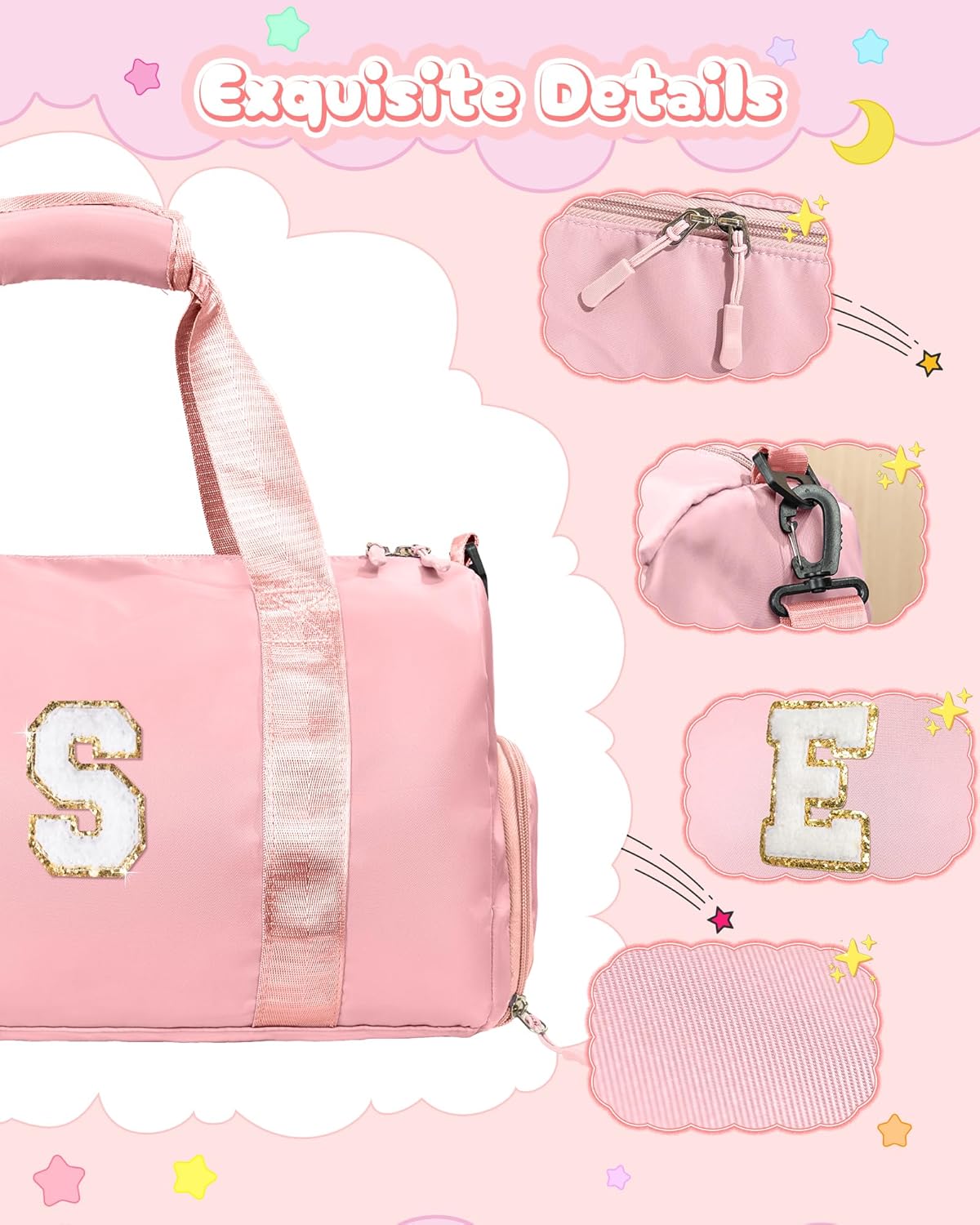 Skiennix Girl Gym Bag - Personalized Weekender Tote with Shoe Compartment & Makeup Pouch | Ideal Gift for Teens and Kids (Letter T)
