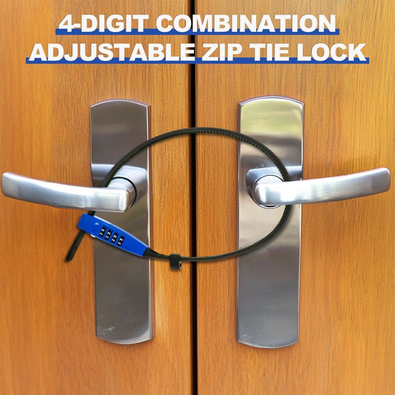 OKG 4-Digit Combination Zip Tie Lock - Anti-Scratch Stainless Steel Cable Bike Lock with Resettable Code, Secure Helmets, Skis, Prams, Bike, Cabinet, French Doors, and More (Blue)