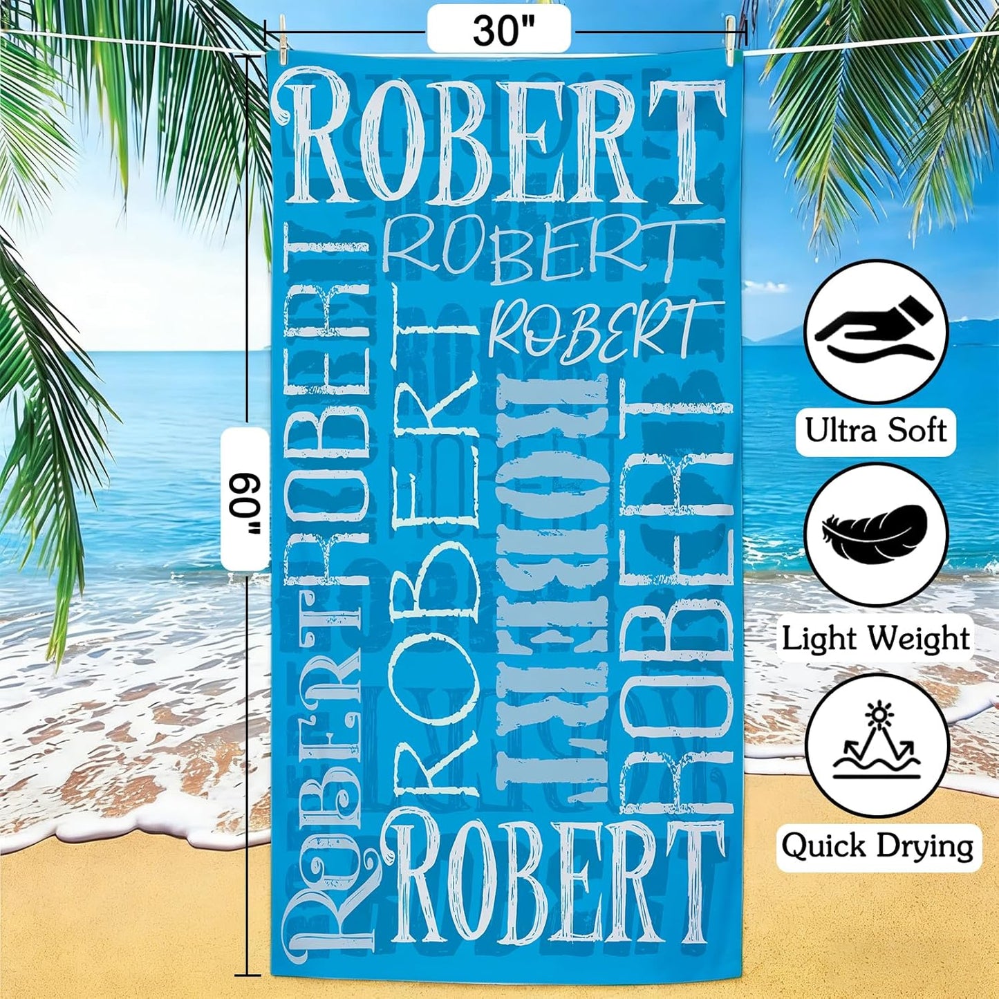Yoke Style Personalized Beach Towels - Custom Quick Dry Microfiber for Kids | Sand-Free Design