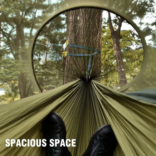 FIRINER Camping Hammock with Mosquito Net, Lightweight Portable Double & Single Hammock Tent with 2 Tree Straps, Parachute Nylon Hammock for Outdoor Backpacking Beach Backyard Patio Hiking, Arm Green