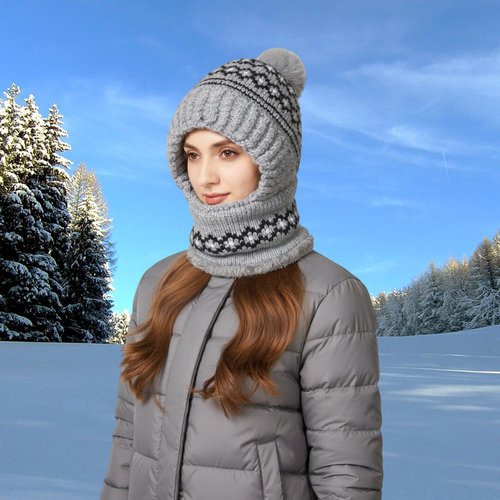 HUAMULAN Women Winter One Piece Beanie Hat Slouchy Fleece Balaclavas Face Shield Mask Neck Scarf Set Warm Earmuff Ski Snow Knit Hats Cold Weather