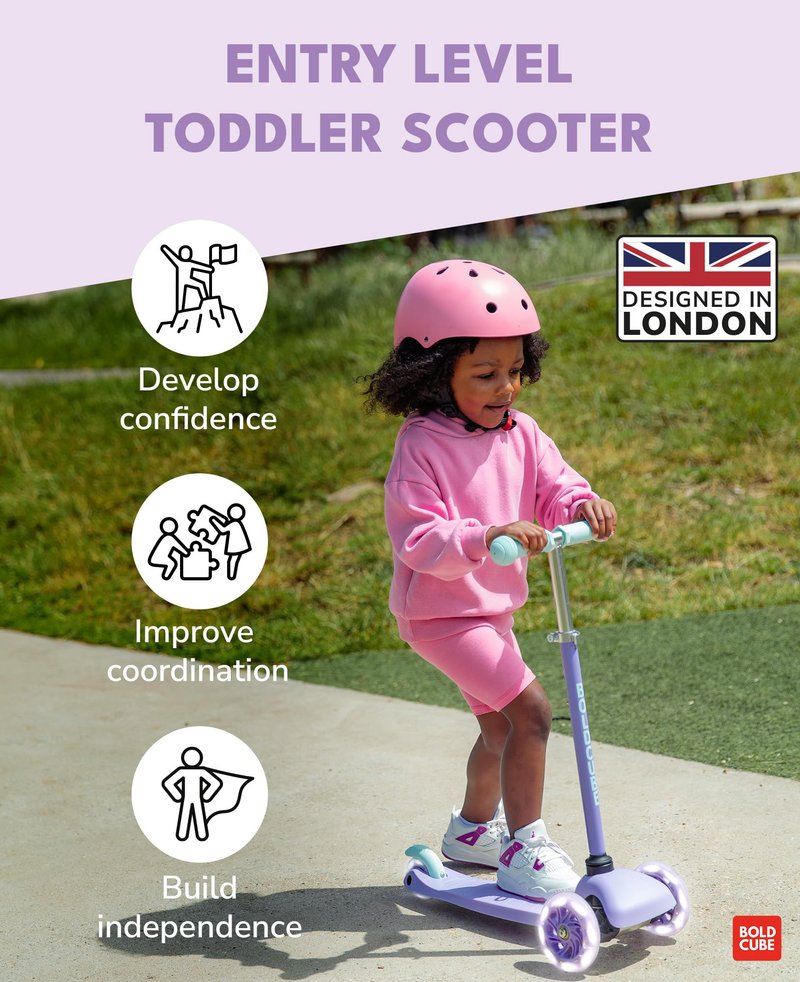 BOLDCUBE Teeny | 3 Wheel Scooter for Kids & Toddlers Ages 3-6 Years | Flashing Wheels | Height Adjustable 53 to 70 cm | My First Scooter