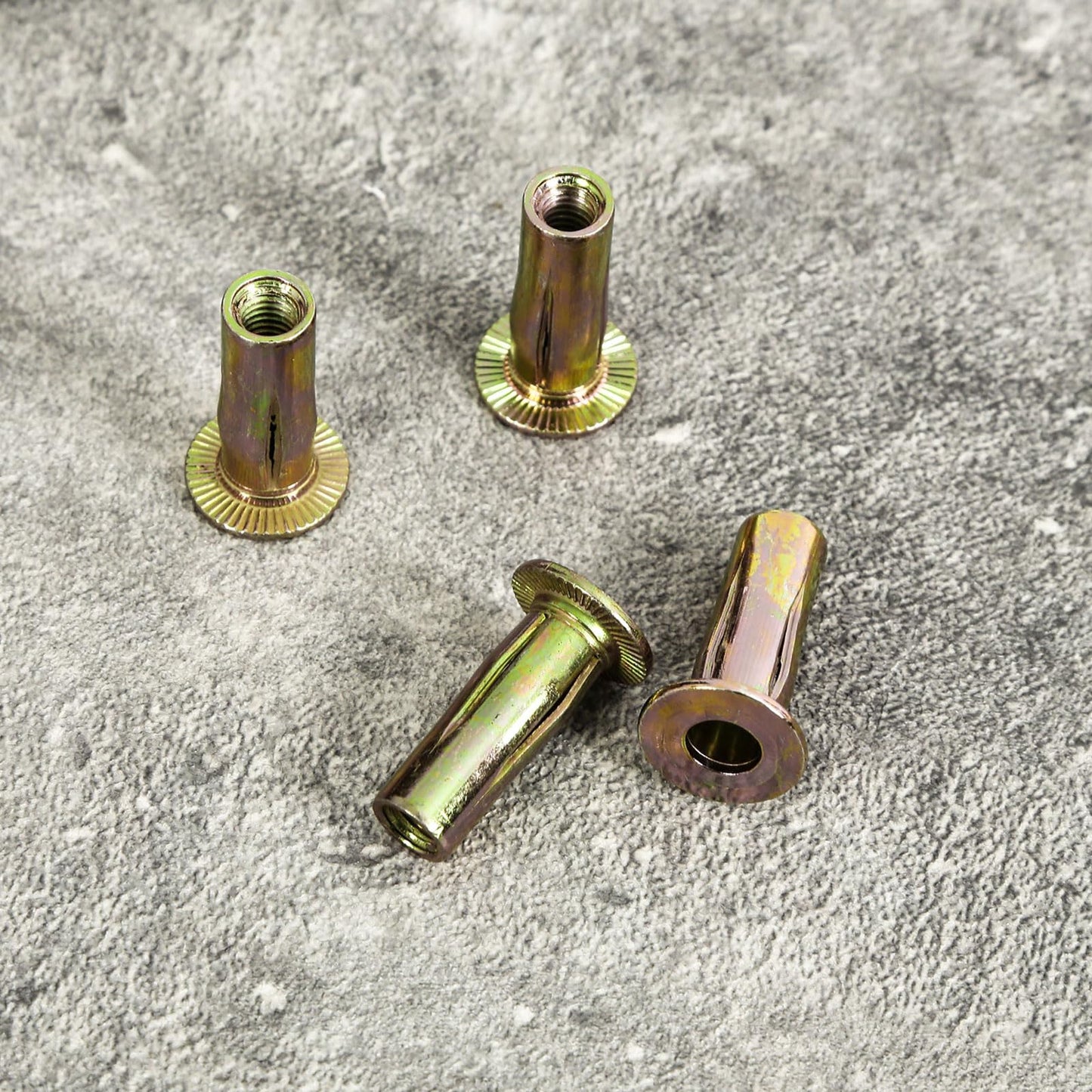 QXSKSLH 25Pcs M6 Multi Grip Rivet Nuts Pre Bulbed Shank Carbon Steel Color-Zinc-Plated Flat Head Threaded Insert Nut