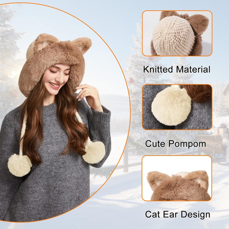KAICAILA Women Winter Sherpa Beanie Hats Knit Ear Flap Fleece Lined Peruvian Ski Snow Cap Warm Hat Covering Ears Ponytail