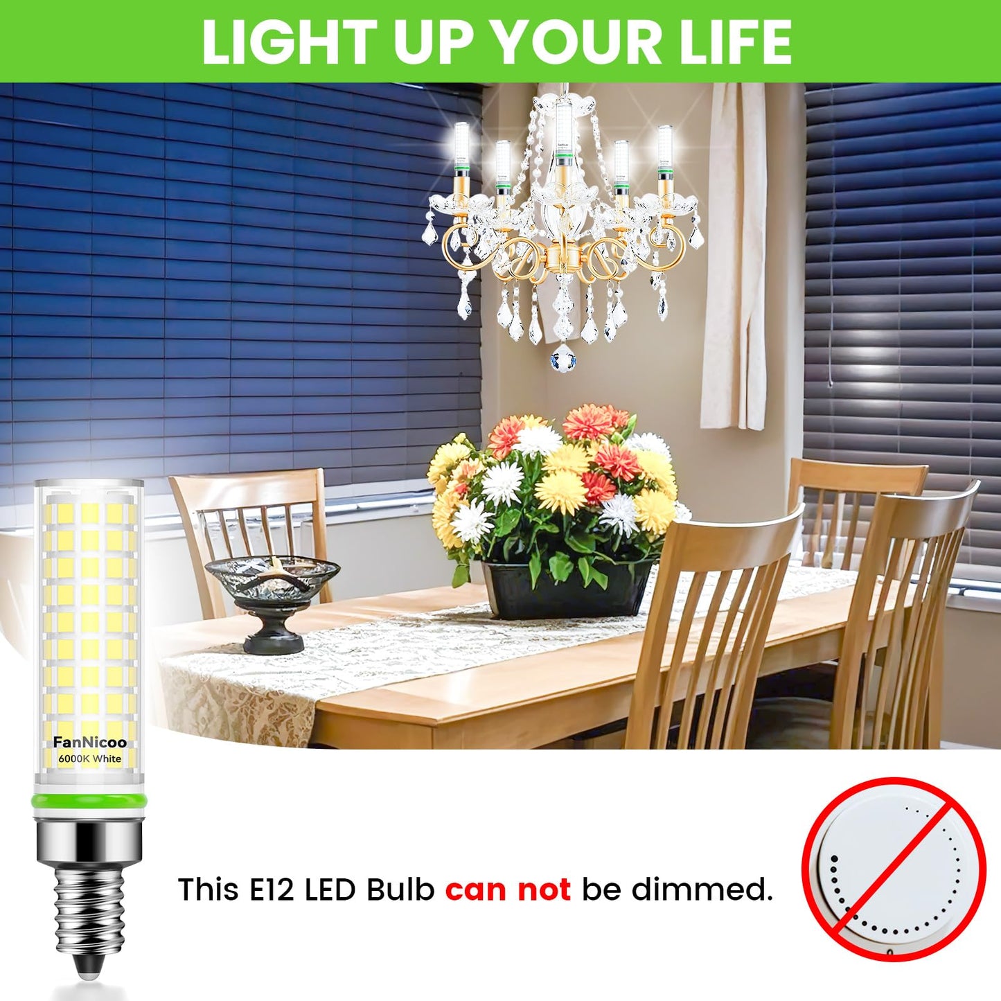 E12 LED Bulb 100w Equivalent 1200lm 6000K Led Candelabra Bulbs Cool Daylight White 10W T6 C7 Candle Light Bulbs for Ceiling Fan Pendant Lighting Salt Lamp Non-dimmable(5Pack)