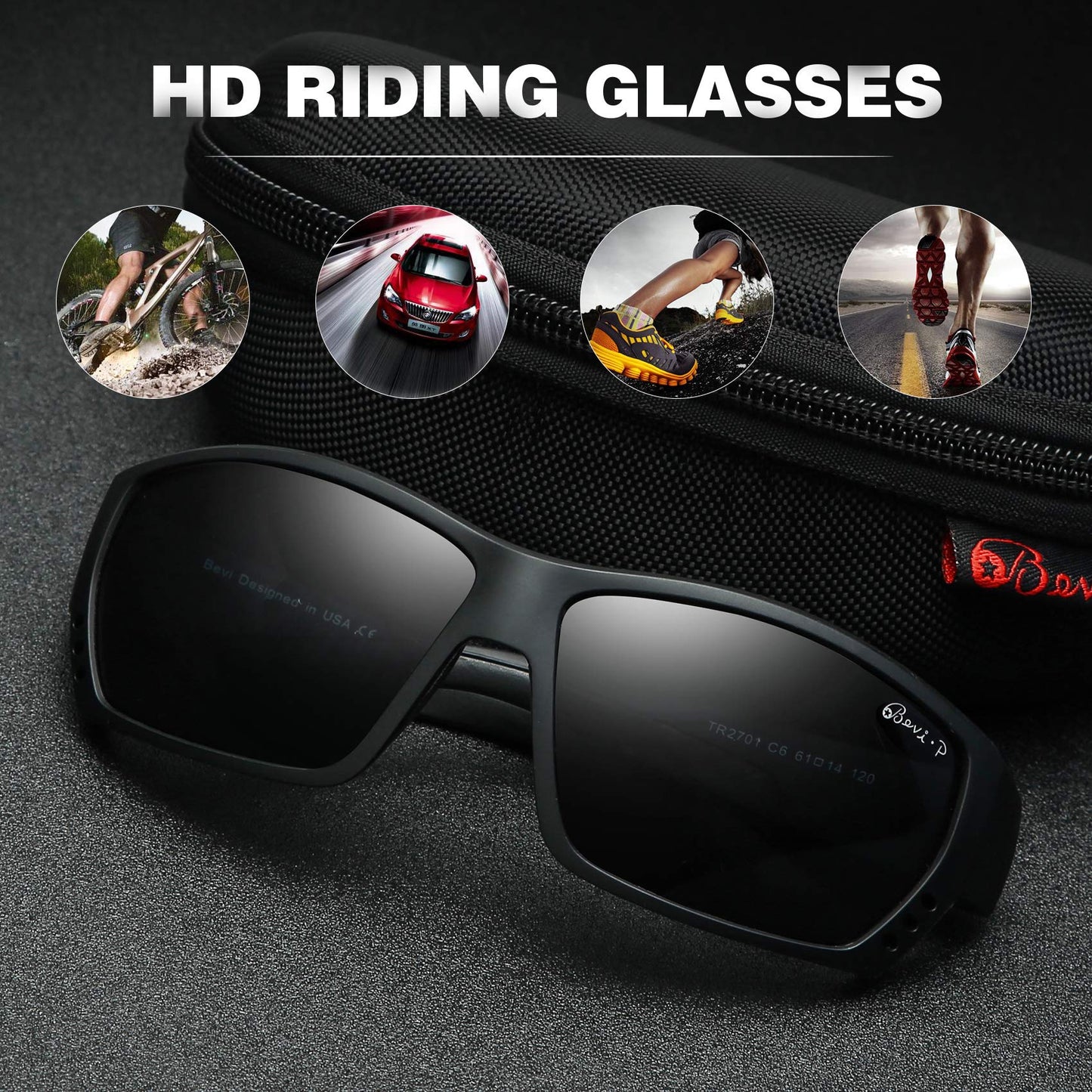 Bevi Polarized Sports Sunglasses Ultralight TR90 Frame Glasses Flexible and Durable for Men Women Sun Glasses 2701C7