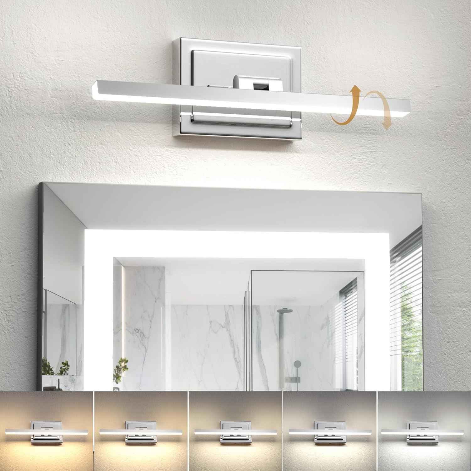 NIORSUN 24-Inch Dimmable LED Bathroom Vanity Light Fixture - Modern Black Over Mirror Lighting, 5CCT, ETL Certified