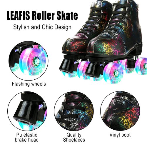 Roller Skates for Women Men, PU Leather Classic Double-Row Light-Up Wheel, Roller Skates for Indoor Outdoor, Beginner
