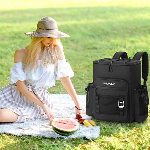 Hulongo Large 52cans Waterproof Insulated Cooler Backpack for Men & Women, Leak Proof Backpack Cooler, Soft, 8Gal (Black)
