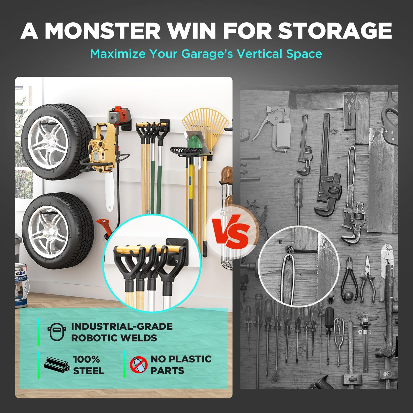 Garage Hooks, Heavy Duty Garage Hook, 12.4 Inch Wall Mount Hangers, Max Load 200 lbs Garage Storage Utility Hooks for Ladders, Chairs, Car Tires, Strollers, Garden Tools, Perfect man's day gifts