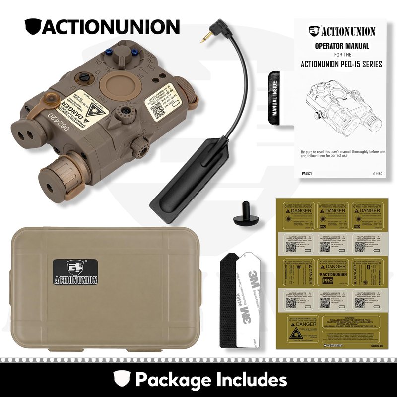 ACTIONUNION Airsoft PEQ-15 IR Laser + Visible Red Laser + White LED Flashlight (Tan)