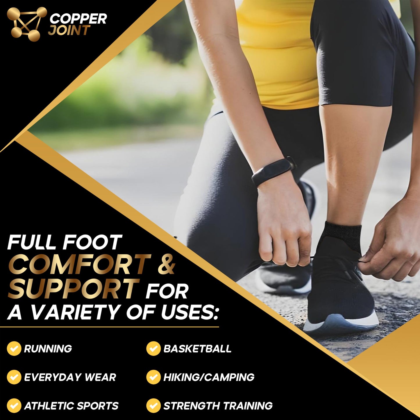 CopperJoint Low Cut Ankle Compression Socks 3 Pairs, Breathable Moisture Wicking for Sports & Daily Use, Black, L-XL