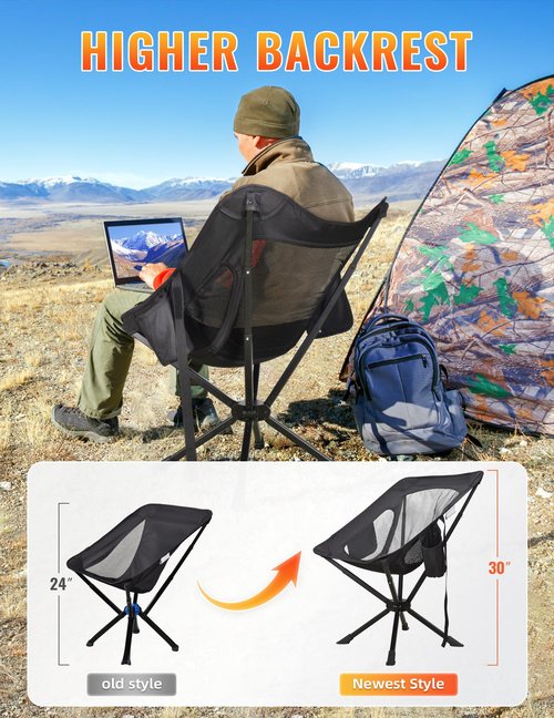 Docusvect Portable Chairs for Adults Foldable, Fast Setup, Lightweight & Small Folding Chair with Cup Holder, Side Pocket and Carry Bag - Support 350 LBS