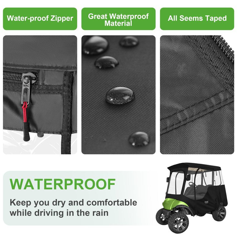 10L0L 2 Passenger Golf Cart Enclosure for Yamaha G14 G16 G22 G29 Drive 2,Waterproof 600D Rain Cover,with Side Mirror Opening,Transparent Tail Light Panel,Foldable Door,Windshield,4-Sided Clear Windows