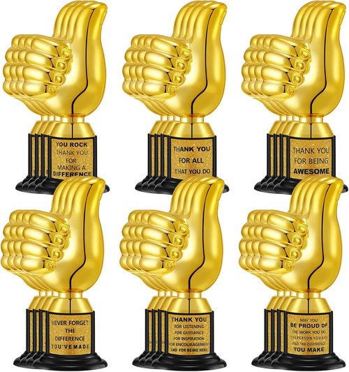 Highergo 24 Pcs Gold Thumbs Up Award Trophies - 5 Inch Plastic Cups for Employee Rewards & Party Favors